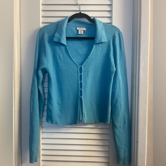 Sincerly Jules Tops - Sincerely Jules Front Cutout Blue Ribbed Light Sweater Size Large L
